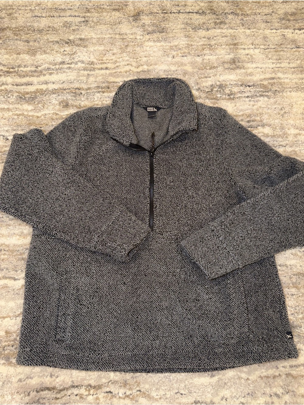 Eddie Bauer Gray Heathered Half-Zip Pullover Sherpa Sweater